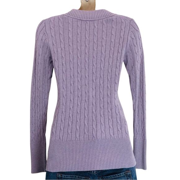 Ann Taylor Loft Lilac Cable Knit V Neck Sweater - Picture 2 of 16